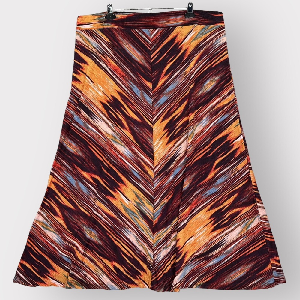 Cato Maxi Skirt Women 24W Orange Burgundy Abstract Chevron Jersey Knit Excellent